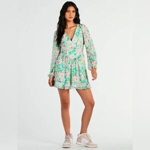 Windsor Floral Long Sleeve Dress - Pink and Green